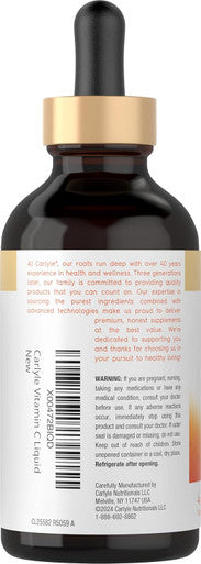 Carlyle Vitamin C Liquid | 4 fl. oz | Orange Flavor | Vegan Non-GMO Gluten Supplement