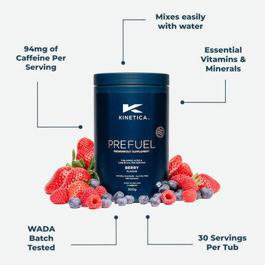 Kinetica Prefuel Pre Workout Supplement 5.9G Amino Acids & 2.3G Bcaa'S Per Serving 30 Servings Berry 300G