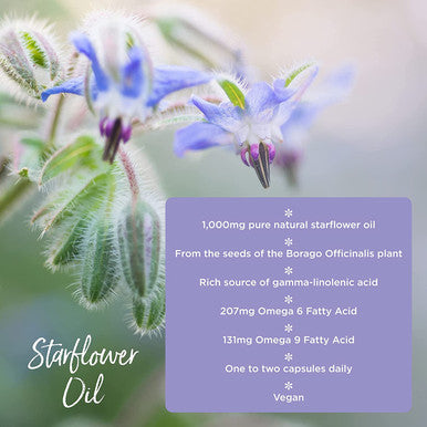 Healthspan Starflower Oil 1,000mg (90 Capsules) | Richest Source of Gamma-Linolenic Acid (GLA) | Women's Health | 207mg GLA & 131mg Omega 9 Fatty Acids Per Capsule | Vegan
