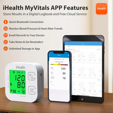 iHealth Track Smart Upper Arm Blood Pressure Monitor with Wide Range Cuff That fits Standard to Large Adult Arms, Bluetooth Compatible for iOS & Android Devices