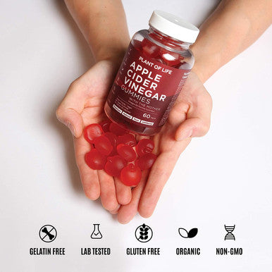 Apple Cider Vinegar Gummies by Plant of Life - with Raw, Organic, Unfiltered with The 'Mother' ACV - Vegan & Non-GMO Gummies - 60 Count