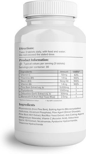 Hey Nutrition Cholesterol Complex Supplement - with Plant Sterols & Pine Bark Extract - Advanced Cholesterol Support - 90 Tablets/30 Servings - Non-GMO Vegan