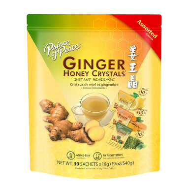 Prince Of Peace Instant Ginger Honey Crystals In Assorted Flavors Turmeric Lemon And Matcha 30 Sachets Instant Hot Or Cold Beverage That Soothes Throat Easy To Brew Tea Drink Gluten Free