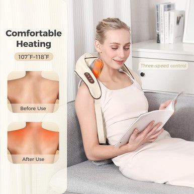 4D Deep Neck Massager, Cordless Tissue Kneading Massage With Heating Function, Shiatsu Neck And Shoulder Massage Pillow For Neck, Traps, Back And Leg Pain Relief, Gifts For Men Or Women(Grass White)