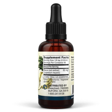 Amazing Herbs Maca Express Liquid Extract - Peruvian Maca Extract, Promotes Stamina, Energy, Endurance, & Mental Clairity - 1 Fl Oz