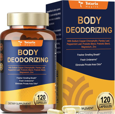 Totaria Chlorophyll Body Deodorizing Supplement With Probiotic & Prebiotic, Magnesium, Zinc, L-Glutamine Deodorant Supplements For Women & Men, 120 Count
