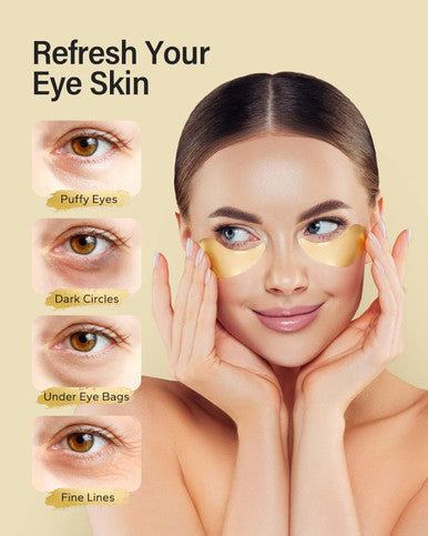 Komoko 30-Pairs 24K Gold Under Eye Patches Skin Care Golden Under Eye Mask Anti-Aging Collagen & Amino Acid Eye Mask For Removing Dark Circles Puffiness And Wrinkles Refresh Your Under Eye Skin