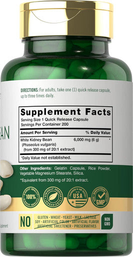 Carlyle White Kidney Bean | 6000mg | 200 Count | Non-GMO & Gluten Extract