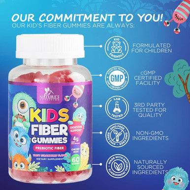 Nature'S Nutrition Fiber Gummies for Kids Supplement - Daily Prebiotic Fiber for Kids Supports Regularity Digestive Health & Immune Support Nature's Plant Based Chicory Root Vitamins Vegan Berry Flavor 60 Gummies