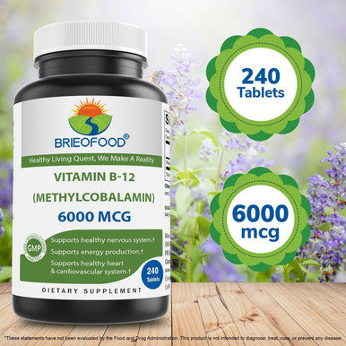 Brieofood Vitamin B-12 (Methycoballamin) 6000 Mcg- 240 Tablets. Non-Gmo, And Gluten