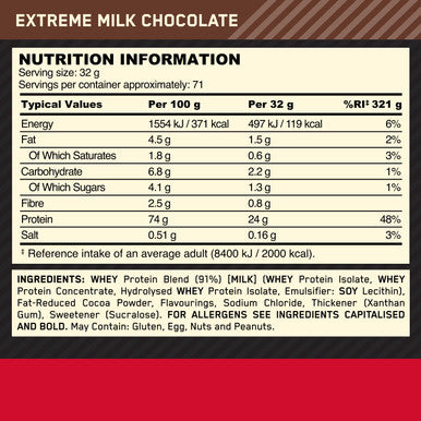Optimum Nutrition Gold Standard Whey Muscle Building And Recovery Protein Powder With Naturally Occurring Glutamine And Amino Acids Extreme Milk Chocolate 71 Servings 2.27 Kg Packaging May Vary