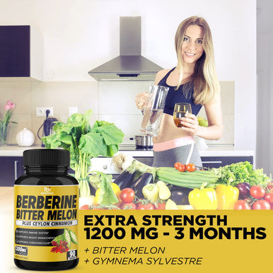 Berberine HCl Supplement 1200mg with Ceylon Cinnamon Bitter Melon Gymnema Sylvestre Extract Supports Immune System