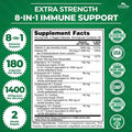 Zazzee Extra Strength 8-in-1 Immune Support, 180 Vegan Capsules, 1400 mg per Capsule, 1000 mg Vitamin C, 1000 IU mg D3, Zinc, Elderberry, Echinacea, Goldenseal, Turmeric and Astragalus, All-Natural