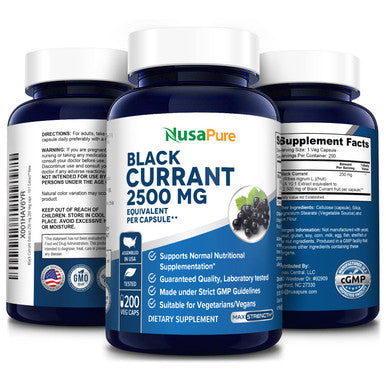 NusaPure Black Currant Oil 2500 Mg Equivalent per Veg caps. 200 Veggie Capsules (Powder, Extract 10:1, Vegan, Non-GMO & Gluten-Free)