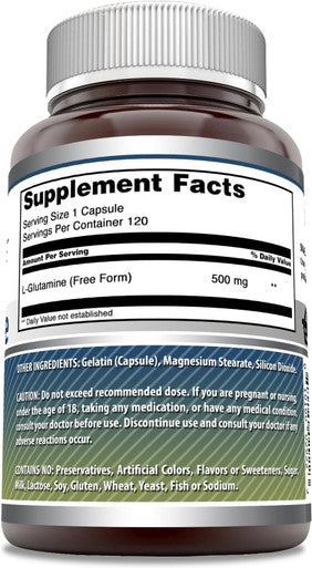 Amazing Nutrition Formulas L-Glutamine 500mg 120 Capsules Supplement | Non-GMO | Gluten | Made in USA
