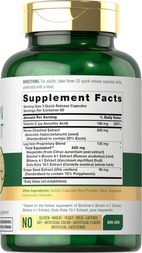 Carlyle Leg Vein Supplement | 180 Capsules | Supports Healthy Vein Function | Non-GMO Gluten
