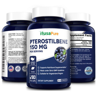 NusaPure Pterostilbene 150mg 180 Veggie Caps (Non-GMO & )