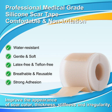 Medical Grade Silicone Scar Tape For Surgical Scars (1.6" X 120" - 3M) Professional Silicone Scar Sheets Scar Treatment For Face Wrinkles, C Section Recovery, Keloid Bump Removal Silicone Scar Patches