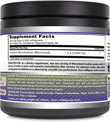 Amazing Nutrition Formulas Micronized Creatine Monohydrate Supplement | 5000 Mg | Non-GMO | Gluten | Made in USA (1 Lb Unflavored)