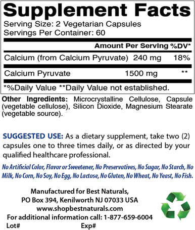 Best Naturals Calcium Pyruvate 750 mg 120 Capsules by (Pack of 2)