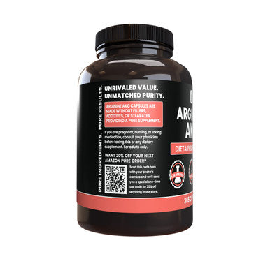 PURE ORIGINAL INGREDIENTS Arginine Aakg (365 Capsules) No Magnesium Or Rice Fillers, Always Pure, Lab Verified