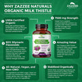 Zazzee Usda Organic Milk Thistle 30:1 Extract, 7500 Mg Strength, 120 Vegan Capsules, 80% Silymarin Flavonoids, Standardized And Concentrated 30X Extract, 100% Vegetarian, All-Natural And Non-Gmo