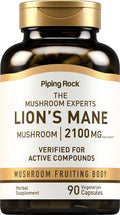 Piping Rock Lions Mane Supplement Capsules | 2100Mg | 90 Count | Mushroom Fruiting Body Extract | Hericium Erinaceus | Vegetarian Non-Gmo Gluten Free