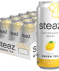 Steaz Organic Green Tea Zero Calorie Half & Half (12 Pack) Antioxidant Brew 65mg Natural Caffeine Vitamin C Stevia Sweetened Iced Tea Vegan Fair Trade 12 Cans 16 fl oz (473mL)
