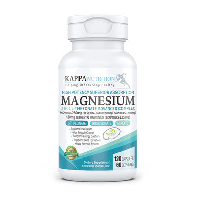 (120 Capsules) 2,253mg Providing 420mg Elemental Magnesium L-Threonate Bisglycinate Chelate Malate, for Brain Sleep Cramps Headaches Energy Heart from Kappa Nutrition.
