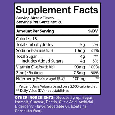 Dr. Tobias Elderberry Vitamin C Gummies Vegan Gluten 60 Count 1 Daily