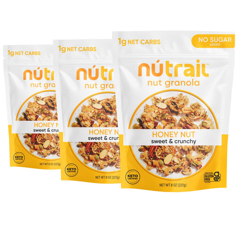 NuTrail Nut Granola Cereal, Honey Nut, No Sugar Added, Keto, Low Carb, Gluten Free, Grain Free, Healthy Breakfast 8 oz. 1 Count