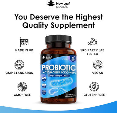Lactobacillus Acidophilus Supplements 365 Tablets High Strength - Digestive & Gut Health Supplements Lactobacillus Live Cultures For Gut Health - Vegan, Gmo-, Gluten-, Gmp, Uk Made