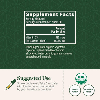 Global Healing Usda Organic Vitamin D3 5000Iu Liquid Supplement Drops For Women & Men- Non-Gmo Helps Support Bones And Immune System. Vegan-Friendly Formula Delivers Active Form Of Vitamin D(2 Fl Oz)