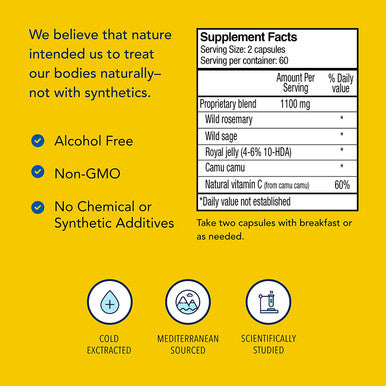 NORTH AMERICAN HERB SPICE Royal Power 120 Capsules Royal Jelly Concentrate Healthy Energy Response Natural Source of Vitamins Fortified with Rosemary Sage NonGMO 60 Servings