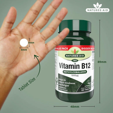 Natures Aid Vitamin B12 1000 g Supplement 180 Tablets | High Strength Methylcobalamin Supports Energy & Reduces Tiredness Vegan Vegetarian Gluten-Free