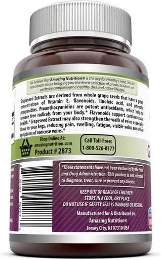 Amazing Nutrition Formulas Grapeseed Extract Supplement | 100 Mg Per Serving | 120 Veggie Capsules | Non-GMO | Gluten- | Made in USA