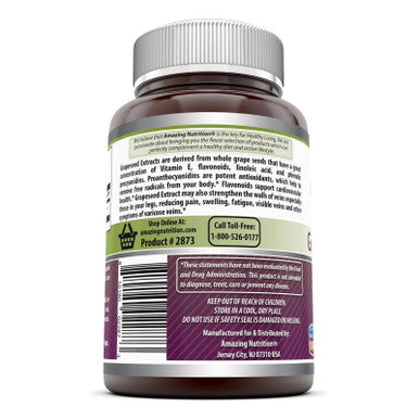 Amazing Nutrition Grapeseed Extract - 100Mg Grape Seed Capsules Rich In Resveratrol - Easier To Swallow 120 Capsules (Non Gmo,Gluten Free) Standardized To Contain Polyphenols - Supports Immune Health,