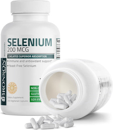 Bronson Selenium 200 Mcg Yeast Chelated Amino Acid Complex - Essential Trace Mineral With Superior Absorption, 250 Vegetarian Capsules