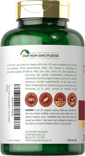 Carlyle Tart Cherry Capsules | 10500mg | 200 Pills | Max Potency | Non-GMO Gluten | Tart Cherry Juice Extract
