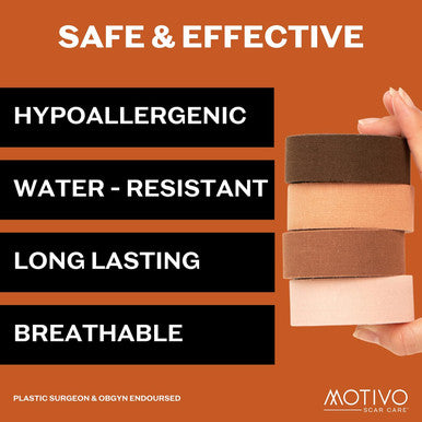 Motivo Scar Tape - 200 X1 Roll (20 Strips) Water And Sweat Resistant Scar Tape, Latex-Free, Sticks For 3-5 Days Scar Tape For Surgical Scars, C Section, Burns, Gender Affirming Surgery - Espresso