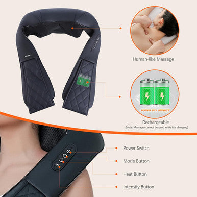 Rechargeable Neck Massager With Heat - Shiatsu Back And Neck Massager, Cordless Portable Kneading Shoulder Massage Shawl For Pain Relief Deep Tissue Christmas Gifts For Dad Mom Friends