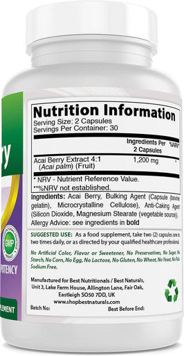 Best Naturals Acai Berry 600 mg 60 Capsules