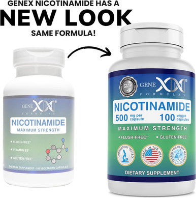 Genex Formulas - Nicotinamide 500Mg Vitamin B3 Flush Niacin Capsules For Healthy Skin - Niacinamide Supplement Pills Help Produce Keratin & Support Skin Cell Health & Energy - (100 Capsules)