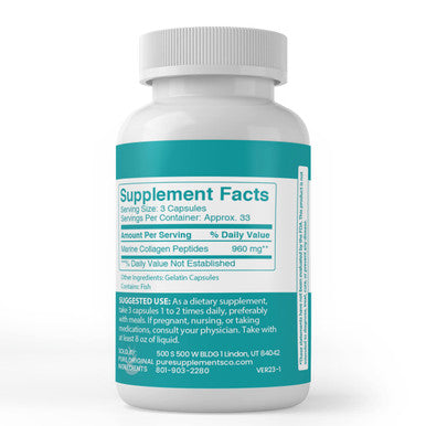 PURE ORIGINAL INGREDIENTS Marine Collagen Peptides, (100 Capsules) Always Pure, No Additives Or Fillers, Lab Verified