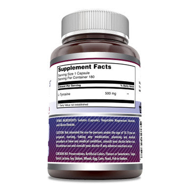 Amazing Formulas L-Tyrosine 500 Mg Capsules | Amino Acid Supplement | Non-Gmo | Gluten Free | Made In Usa (180 Count)