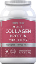 Piping Rock Multi Collagen Protein Powder | 32Oz | Types I Ii Iii V X | Unflavored | Gluten Free