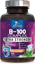 Nature'S Nutrition Vitamin B Complex Capsules with Vitamins B1 B2 B3 B6 B12 B100 C Biotin Folate & Folic Acid - Supplement for Energy Brain & Immune Support - Super B Vitamin Complex for Women & Men - 120 Vegan Pills