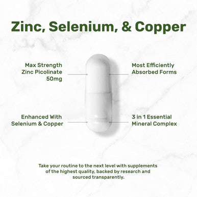 Deal Supplement Zinc 50Mg With Selenium + Copper, 240 Capsules, 8 Month Supply, 3 In 1 Mineral Formula, Zinc Picolinate Complex Supplement, Supports Healthy Immune System For Adults And Kids