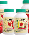 ChildLife Essentials Pure DHA Dietary Supplement - DHA for Kids, Supports Healthy Brain Growth & Function, All-Natural, Gluten-, Kids DHA Supplement - Natural Strawberry Flavor - 90 Count (Pack of 4)
