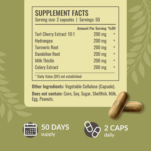 Herbamama Uric Acid Cleanse Capsules - 1200Mg Uric Acid Support Formula With Tart Cherry Milk Thistle & Celery Root - Vegan Non-Gmo Supplement